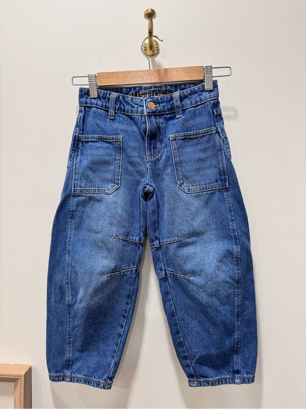 Justice Blue Cropped Carpenter Jeans with Patch Pockets